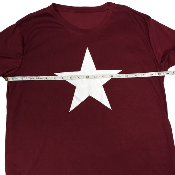 Graphic Tee Star T-Shirt Maroon White Short Sleeve Unisex M Women's or Men's Top - Picture 4 of 10